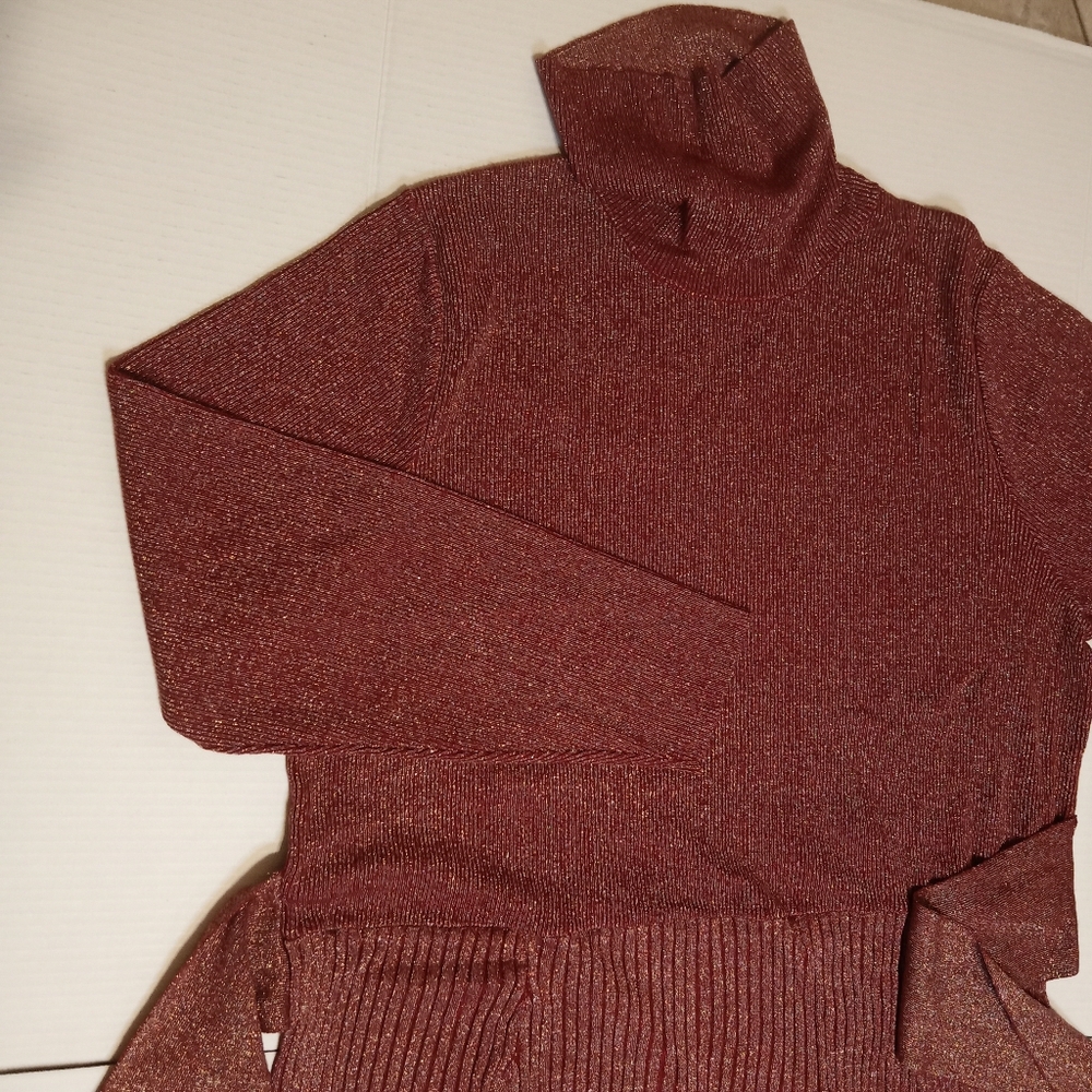 Monro & Main Plus Size Metallic Turtleneck Sweater Dress Copper Sparkle 3X